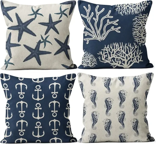 Housses de coussin marin mosaïque de faune marine 1