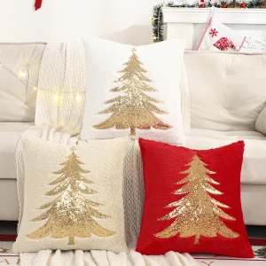 Housses de coussin paillettes dorées Noël 1