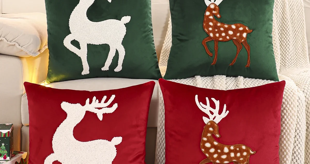 Housse de coussin de cerf de Noël en velours 1