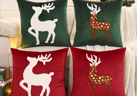 Housse de coussin de cerf de Noël en velours 1
