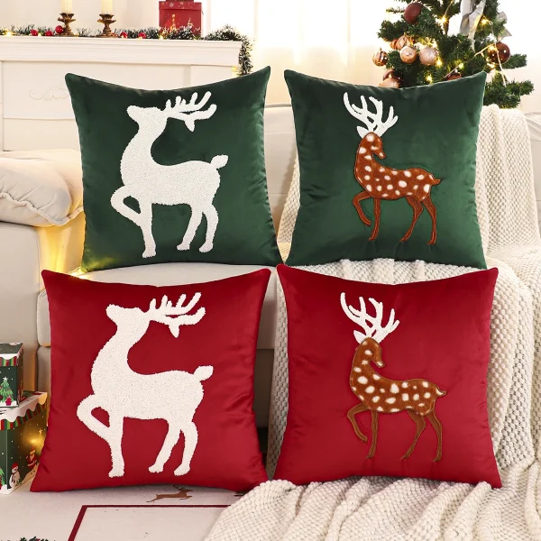 Housse de coussin de cerf de Noël en velours 1