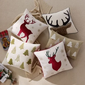 Housse de coussin noël cerf rouge et sapin vert 2