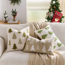 Housse de coussin noël cerf rouge et sapin vert 3