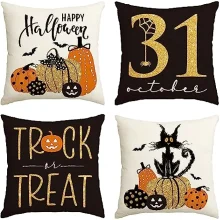 Housse de coussin halloween citrouille dorée et chat noir 5