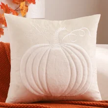 Housse de coussin brodé feuille d'érable et citrouilles d'halloween 5