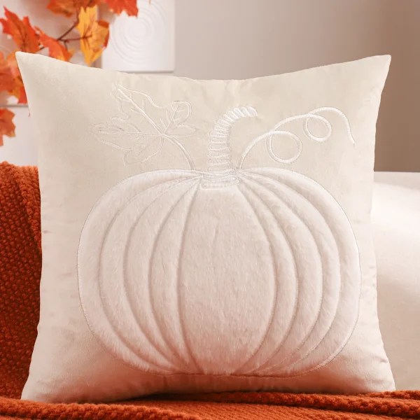 Housse de coussin brodé feuille d'érable et citrouilles d'halloween 5