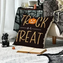 Housse de coussin halloween citrouille dorée et chat noir 4