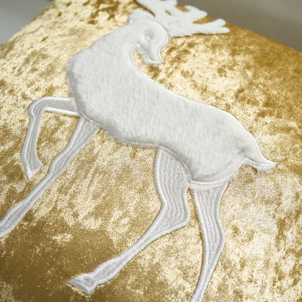 housse de coussin de Noël cerf blanc et sapin sur fond doré housse de coussin de Noël cerf blanc et sapin sur fond doré 3