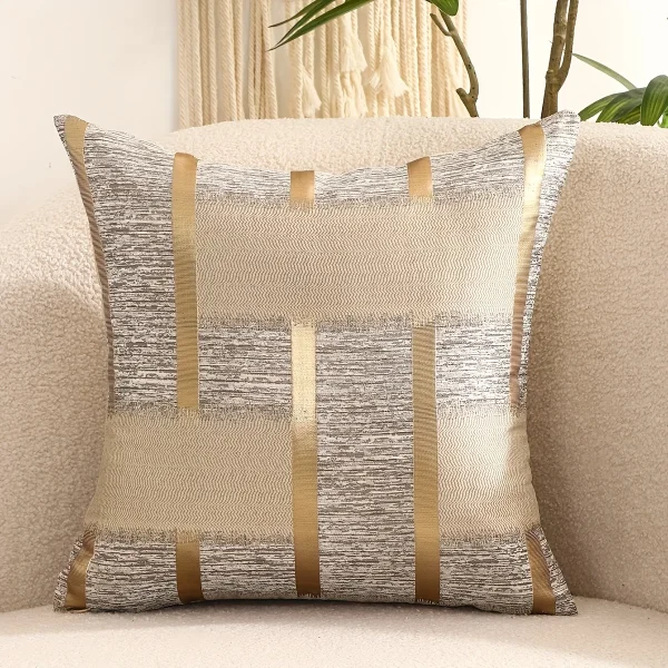 Housse de coussin scandinave géométrique rayure doré gris beige et noir Housse de coussin scandinave géométrique rayure doré gris beige et noir 2
