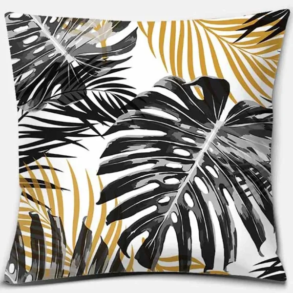 Housse de coussin géométrique feuille de palmier noir et or Housse de coussin géométrique feuille de palmier noir et or 2