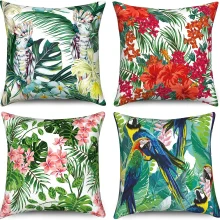 Housse de coussin nature tropicale perroquet et bougainvillier 1