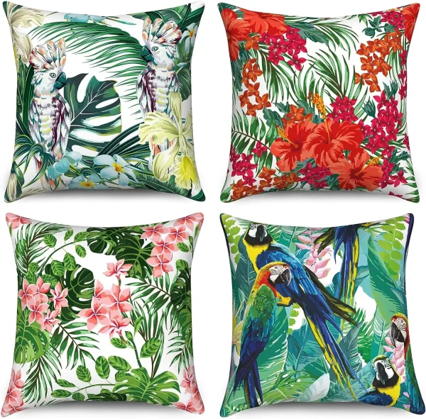 Housse de coussin nature tropicale perroquet et bougainvillier 1