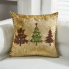 housse de coussin de Noël cerf blanc et sapin sur fond doré 5