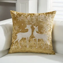 housse de coussin de Noël cerf blanc et sapin sur fond doré housse de coussin de Noël cerf blanc et sapin sur fond doré 4