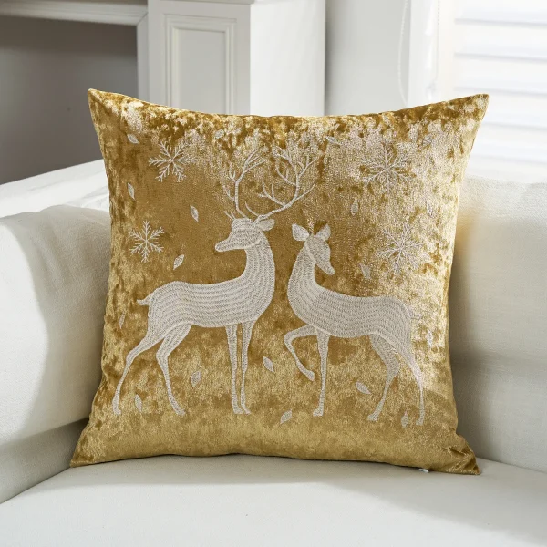 housse de coussin de Noël cerf blanc et sapin sur fond doré housse de coussin de Noël cerf blanc et sapin sur fond doré 4