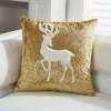 housse de coussin de Noël cerf blanc et sapin sur fond doré 2