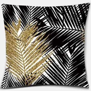 Housse de coussin géométrique feuille de palmier noir et or 3