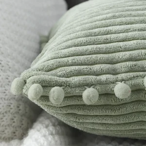 Housses de coussin velours à pompons doux et côtelés Housses de coussin velours à pompons doux et côtelés 2