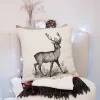 Housse de coussin décorative avec un cerf et un oiseau amusant 24