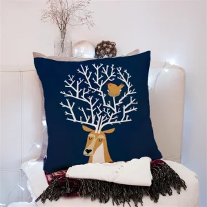 Housse de coussin décorative avec un cerf et un oiseau amusant Housse de coussin décorative avec un cerf et un oiseau amusant 2