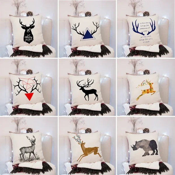 Housse de coussin décorative avec un cerf et un oiseau amusant Housse de coussin décorative avec un cerf et un oiseau amusant 1