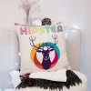 Housse de coussin décorative avec un cerf et un oiseau amusant 14