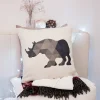 Housse de coussin décorative avec un cerf et un oiseau amusant 28