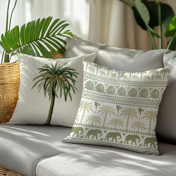 Housse de coussin nature palmier et mosaïque tropicale 5