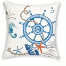 Housse de coussin marin bord de mer bateau ancre et poisson 8