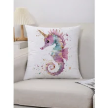 Housse de coussin Marin avec dessin coloré de hippocampe mignon Housse de coussin Marin avec dessin coloré de hippocampe mignon 2