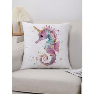 Housse de coussin Marin avec dessin coloré de hippocampe mignon Housse de coussin Marin avec dessin coloré de hippocampe mignon 2