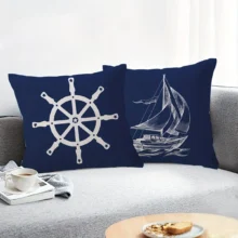 housse de coussin marin bleu bateau et rose des vents 4