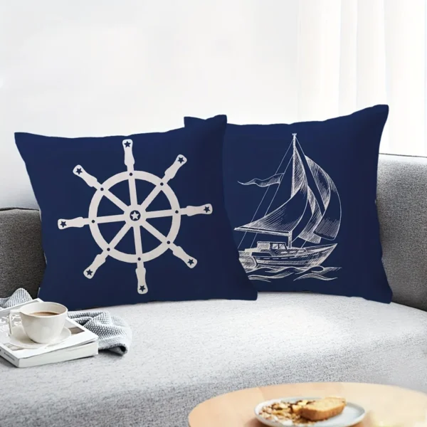 housse de coussin marin bleu bateau et rose des vents 4