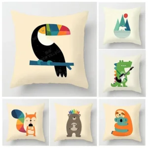 Housse de coussin toucan et dessin d'animaux 1