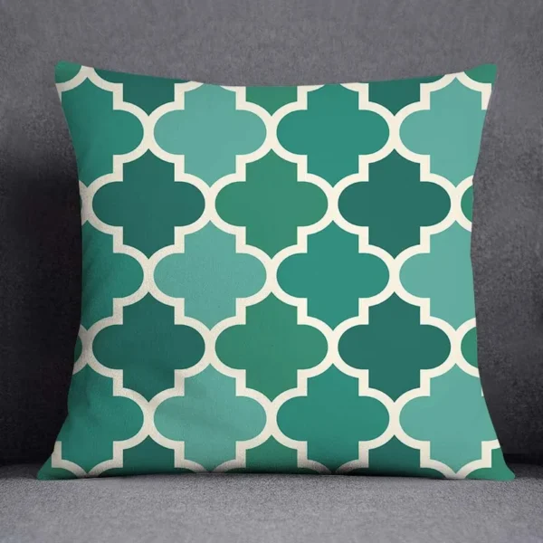 Housse de coussin nature tropical et géometrie bleu vert 4