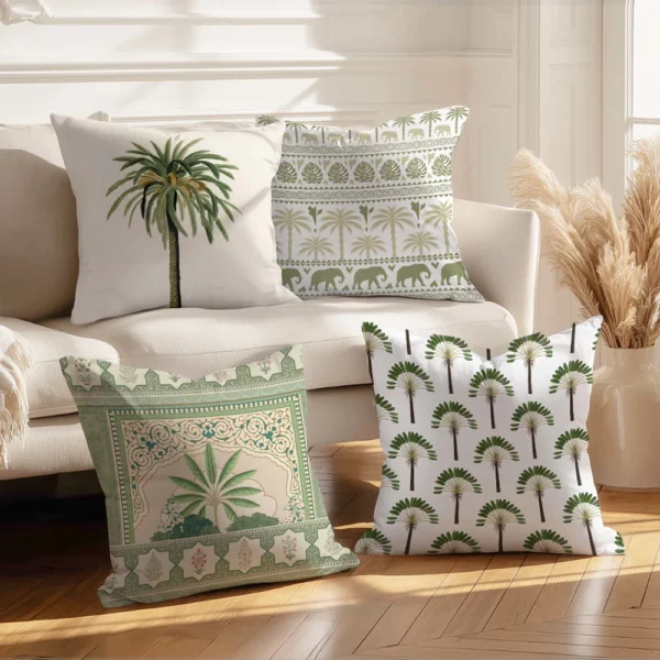 Housse de coussin nature palmier et mosaïque tropicale 2