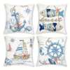 Housse de coussin marin bord de mer bateau ancre et poisson 1
