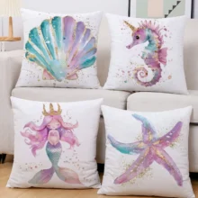 Housse de coussin Marin avec dessin coloré de hippocampe mignon Housse de coussin Marin avec dessin coloré de hippocampe mignon 1