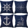 housse de coussin marin bleu bateau et rose des vents 5