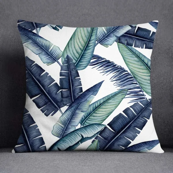 Housse de coussin nature tropical et géometrie bleu vert 2