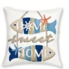 Housse de coussin marin bord de mer bateau ancre et poisson 7