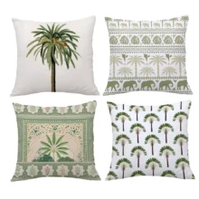 Housse de coussin nature palmier et mosaïque tropicale 1