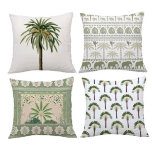 Housse de coussin nature palmier et mosaïque tropicale 1