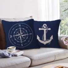 housse de coussin marin bleu bateau et rose des vents 3