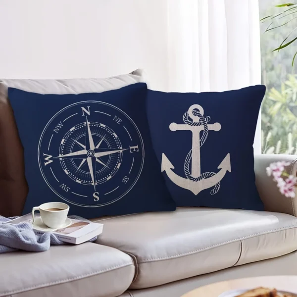 housse de coussin marin bleu bateau et rose des vents 3