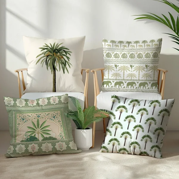 Housse de coussin nature palmier et mosaïque tropicale 4