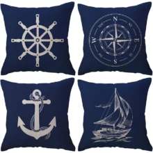 housse de coussin marin bleu bateau et rose des vents 1