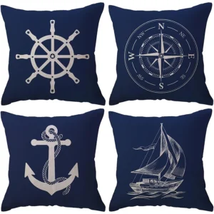 housse de coussin marin bleu bateau et rose des vents housse de coussin marin bleu bateau et rose des vents 1