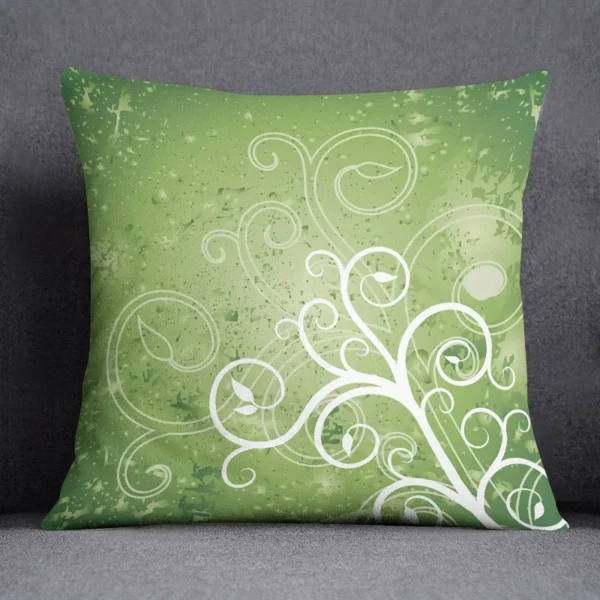 Housse de coussin nature vert fraicheur feuillage sur fond de couleur Housse de coussin nature vert fraicheur feuillage sur fond de couleur 2