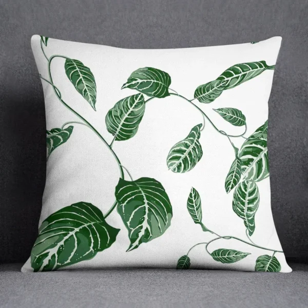 Housse de coussin nature vert fraicheur feuillage sur fond de couleur Housse de coussin nature vert fraicheur feuillage sur fond de couleur 3